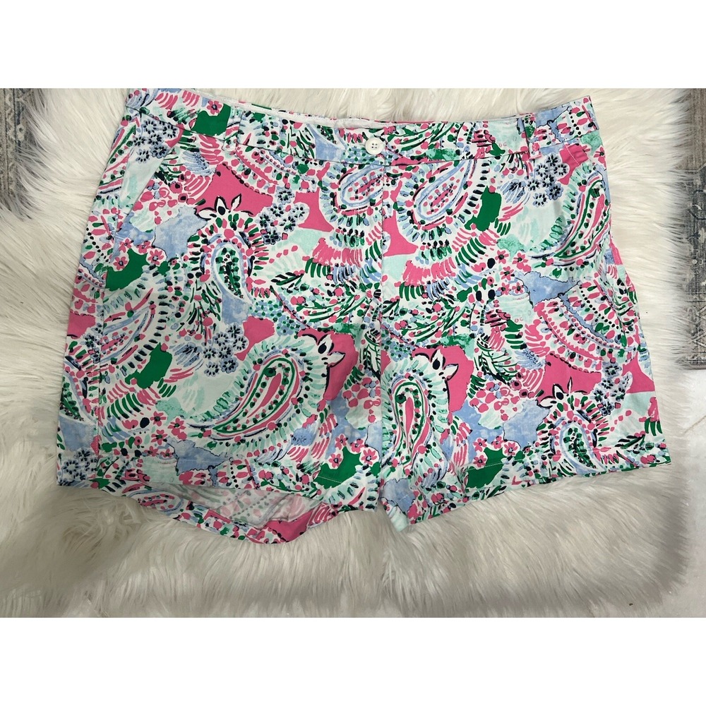 Crown & Ivy Women's Pink Green Flat Front Twill Chino Shorts Size 20W Caroline